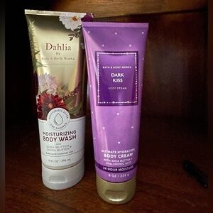 💋 LOT OF 2 VARIETY Bath & Body Works DARK KISS Body Cream & DAHLIA Body Wash